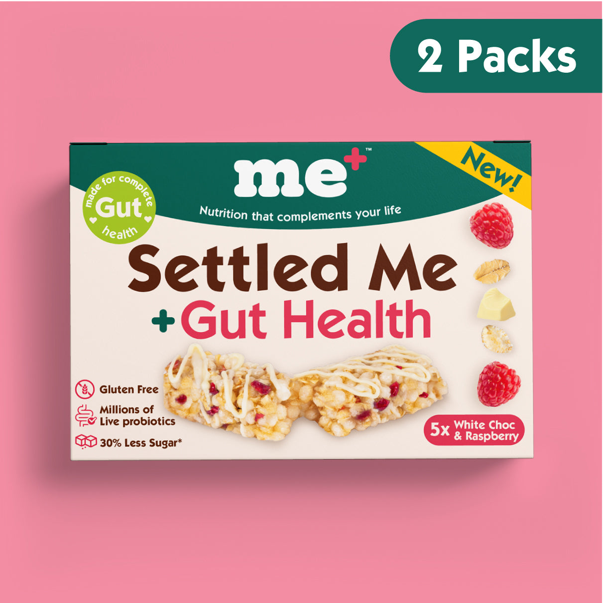 White Choc & Raspberry Settled Me + Gut Health (2 Packs - 10 Bars)