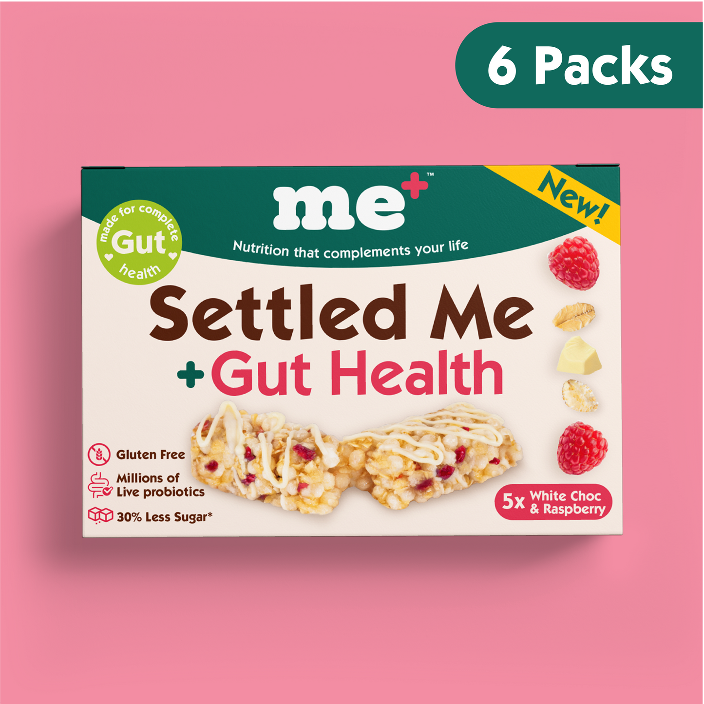 White Choc & Raspberry Settled Me + Gut Health (6 Packs - 30 Bars)