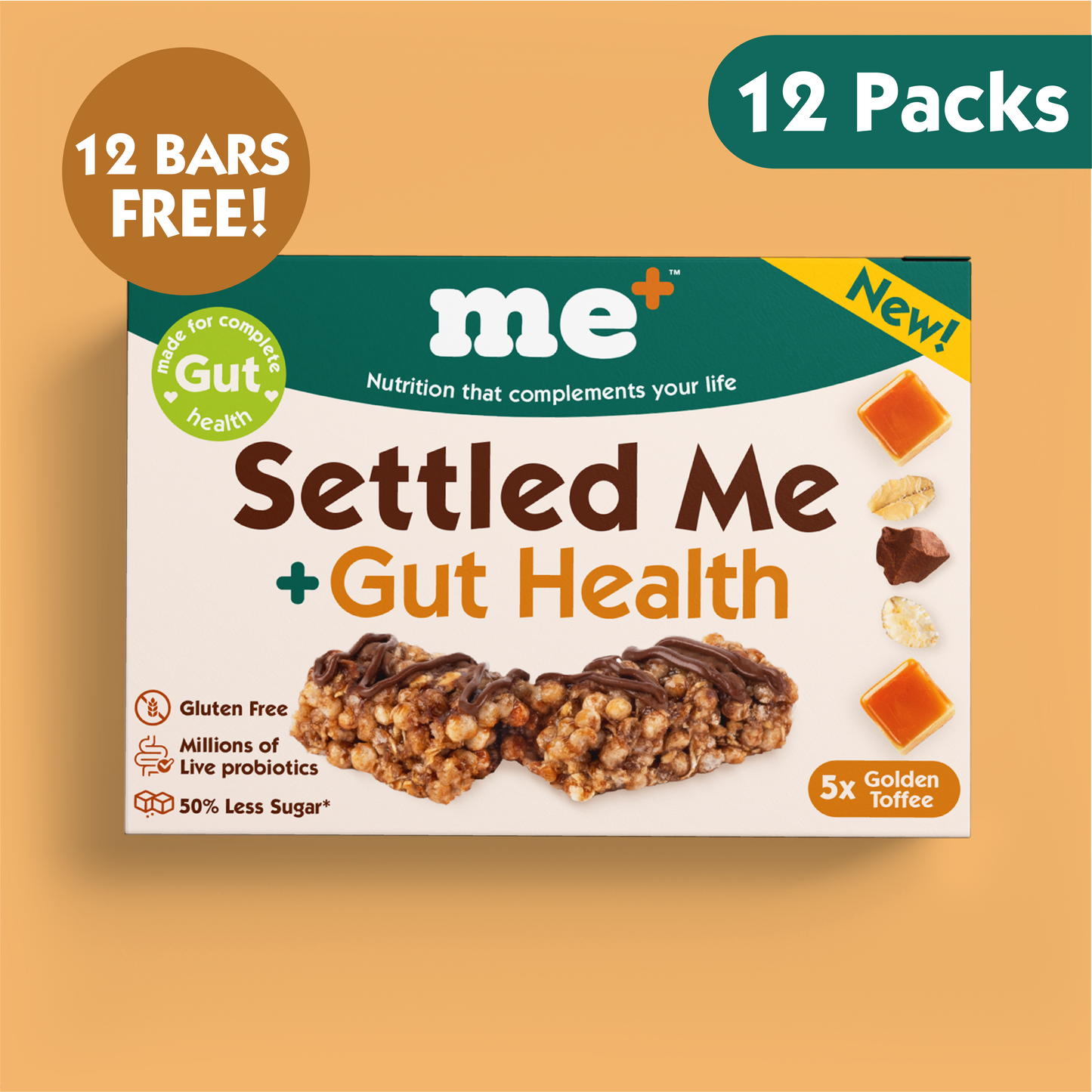 Golden Toffee Settled Me + Gut Health (12 Packs - 60 Bars)